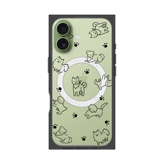 プレミアムスクエアケース with MagSafe［ オリジナル - CASEPLAYイヌ総柄 - black ］