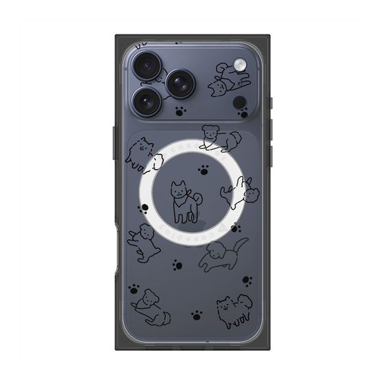 プレミアムスクエアケース with MagSafe［ オリジナル - CASEPLAYイヌ総柄 - black ］