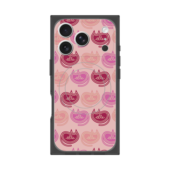 プレミアムスクエアケース with MagSafe［ ELLE - Cat Pattern - ピンク ］