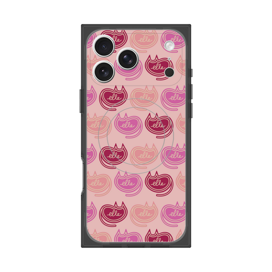 プレミアムスクエアケース with MagSafe［ ELLE - Cat Pattern - ピンク ］