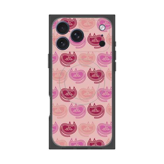 プレミアムスクエアケース with MagSafe［ ELLE - Cat Pattern - ピンク ］