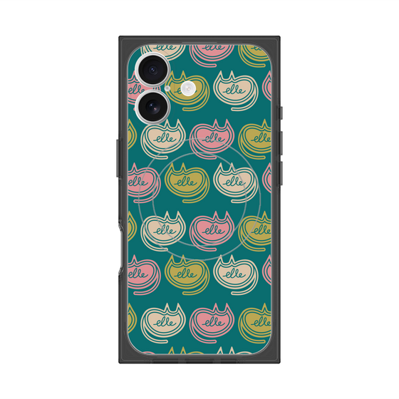 プレミアムスクエアケース with MagSafe［ ELLE - Cat Pattern - グリーン ］