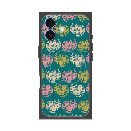 プレミアムスクエアケース with MagSafe［ ELLE - Cat Pattern - グリーン ］