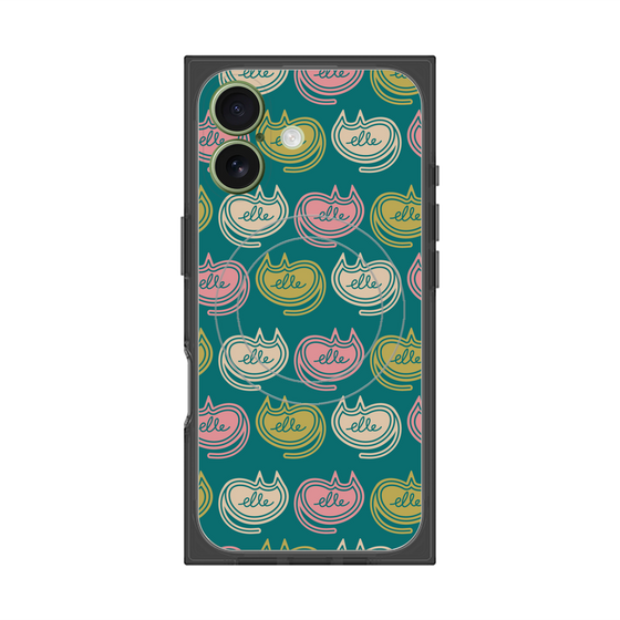 プレミアムスクエアケース with MagSafe［ ELLE - Cat Pattern - グリーン ］