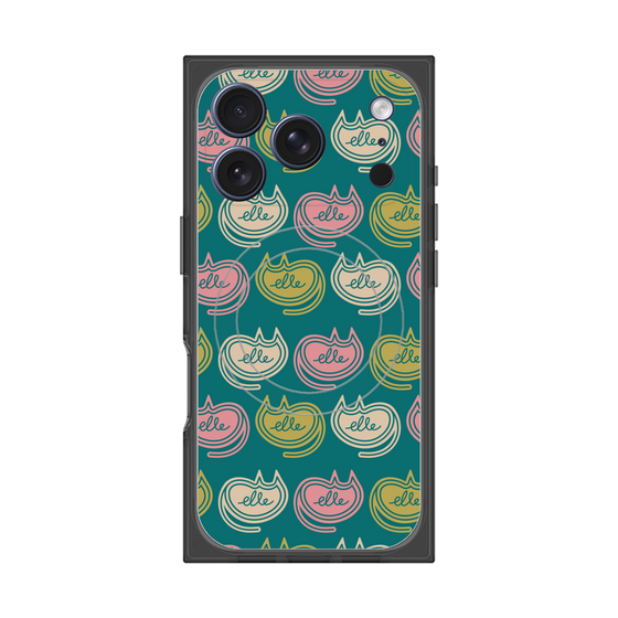 プレミアムスクエアケース with MagSafe［ ELLE - Cat Pattern - グリーン ］