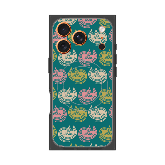 プレミアムスクエアケース with MagSafe［ ELLE - Cat Pattern - グリーン ］
