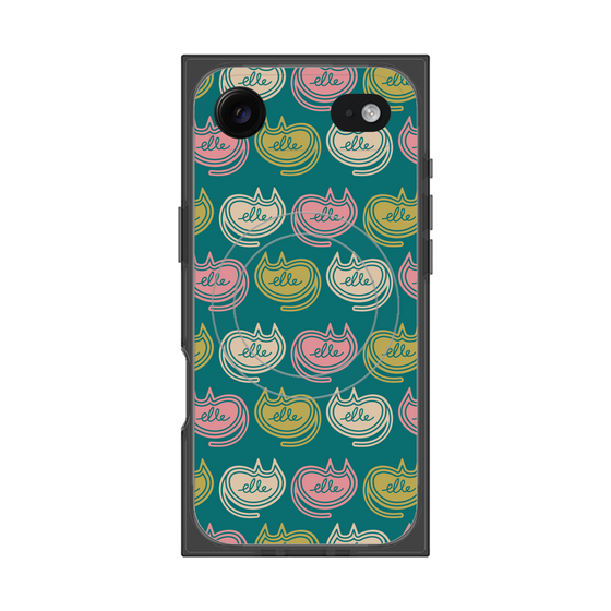 プレミアムスクエアケース with MagSafe［ ELLE - Cat Pattern - グリーン ］