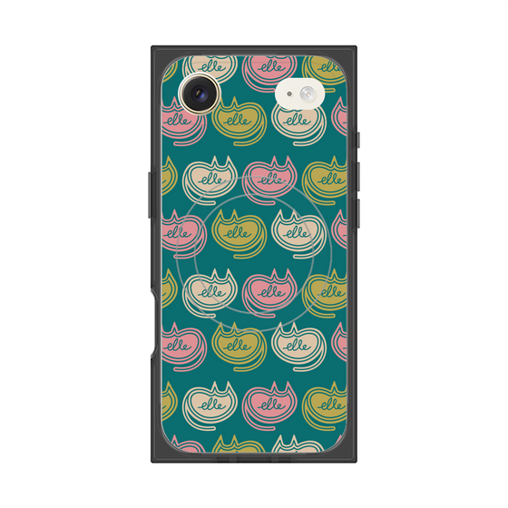 プレミアムスクエアケース with MagSafe［ ELLE - Cat Pattern - グリーン ］