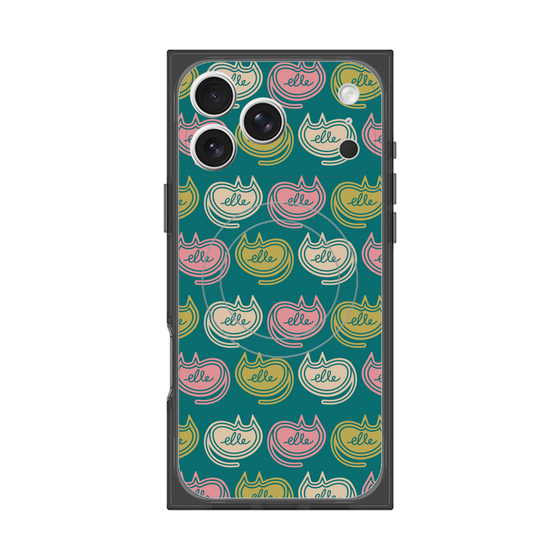 プレミアムスクエアケース with MagSafe［ ELLE - Cat Pattern - グリーン ］