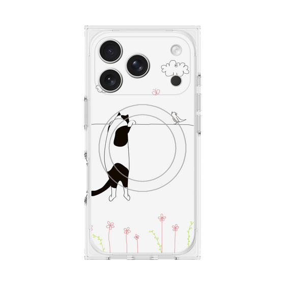 プレミアムスクエアケース with MagSafe［ 夢中に覗く三毛ねこ ］