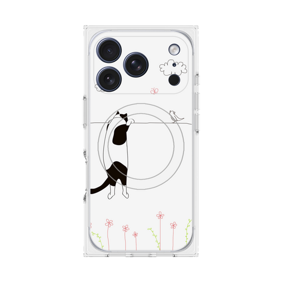 プレミアムスクエアケース with MagSafe［ 夢中に覗く三毛ねこ ］
