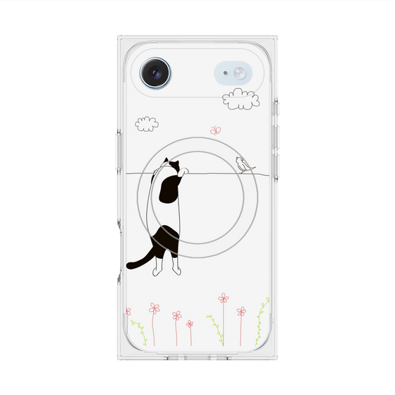 プレミアムスクエアケース with MagSafe［ 夢中に覗く三毛ねこ ］