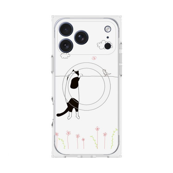 プレミアムスクエアケース with MagSafe［ 夢中に覗く三毛ねこ ］