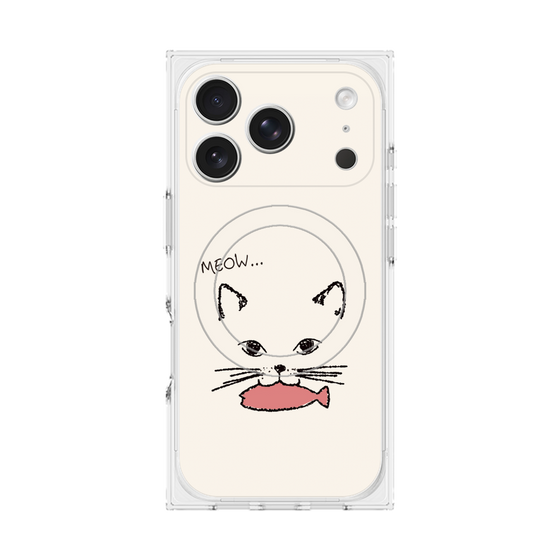 プレミアムスクエアケース with MagSafe［ 食いしん坊なねこ - White ］