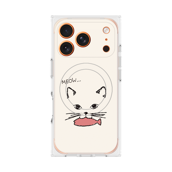 プレミアムスクエアケース with MagSafe［ 食いしん坊なねこ - White ］