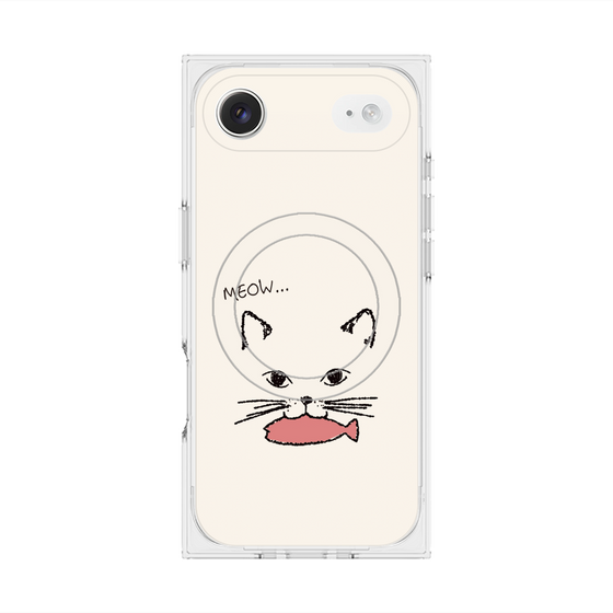 プレミアムスクエアケース with MagSafe［ 食いしん坊なねこ - White ］