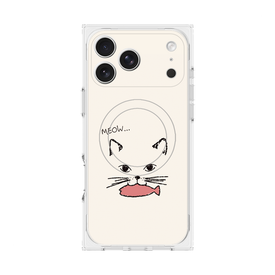 プレミアムスクエアケース with MagSafe［ 食いしん坊なねこ - White ］