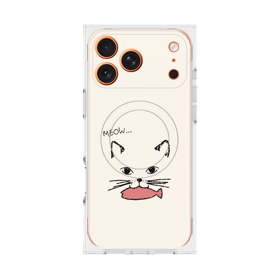 プレミアムスクエアケース with MagSafe［ 食いしん坊なねこ - White ］