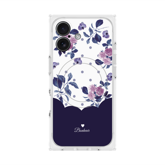 プレミアムスクエアケース with MagSafe［ ツインドットフラワー - Navy ］