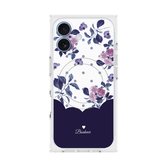 プレミアムスクエアケース with MagSafe［ ツインドットフラワー - Navy ］