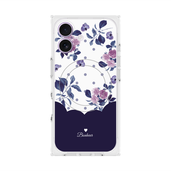 プレミアムスクエアケース with MagSafe［ ツインドットフラワー - Navy ］