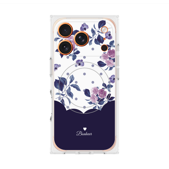 プレミアムスクエアケース with MagSafe［ ツインドットフラワー - Navy ］
