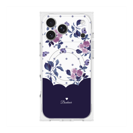 プレミアムスクエアケース with MagSafe［ ツインドットフラワー - Navy ］