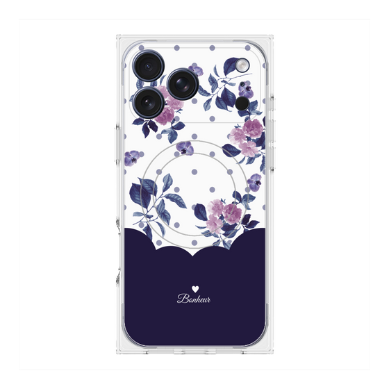 プレミアムスクエアケース with MagSafe［ ツインドットフラワー - Navy ］