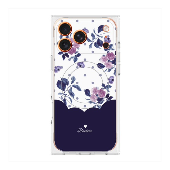 プレミアムスクエアケース with MagSafe［ ツインドットフラワー - Navy ］