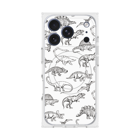 プレミアムスクエアケース with MagSafe［ Dinosaurs No.2 - White ］