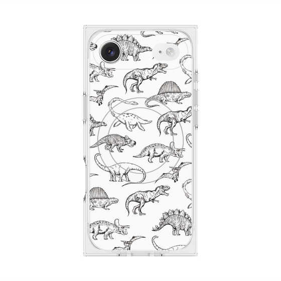 プレミアムスクエアケース with MagSafe［ Dinosaurs No.2 - White ］