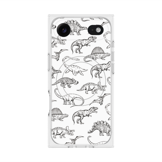 プレミアムスクエアケース with MagSafe［ Dinosaurs No.2 - White ］