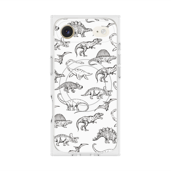 プレミアムスクエアケース with MagSafe［ Dinosaurs No.2 - White ］