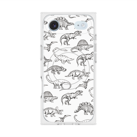 プレミアムスクエアケース with MagSafe［ Dinosaurs No.2 - White ］