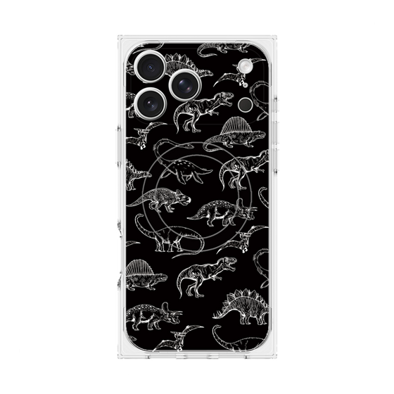 プレミアムスクエアケース with MagSafe［ Dinosaurs No.2 - Black ］