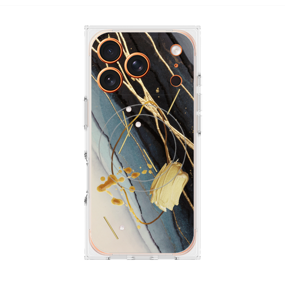 プレミアムスクエアケース with MagSafe［ Marble Nuance Painting Black ］