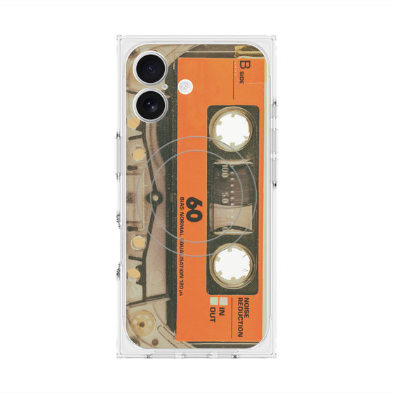 プレミアムスクエアケース with MagSafe［ RETORO CASSETTE TAPE - Skeleton Orange ］