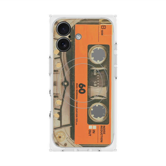 プレミアムスクエアケース with MagSafe［ RETORO CASSETTE TAPE - Skeleton Orange ］