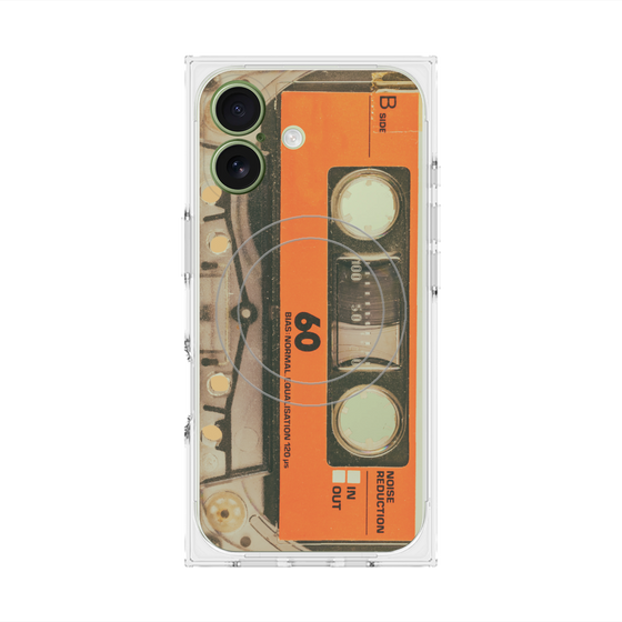 プレミアムスクエアケース with MagSafe［ RETORO CASSETTE TAPE - Skeleton Orange ］