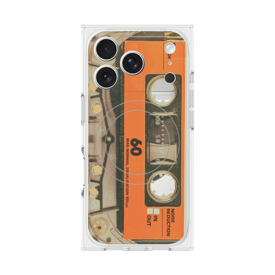 プレミアムスクエアケース with MagSafe［ RETORO CASSETTE TAPE - Skeleton Orange ］