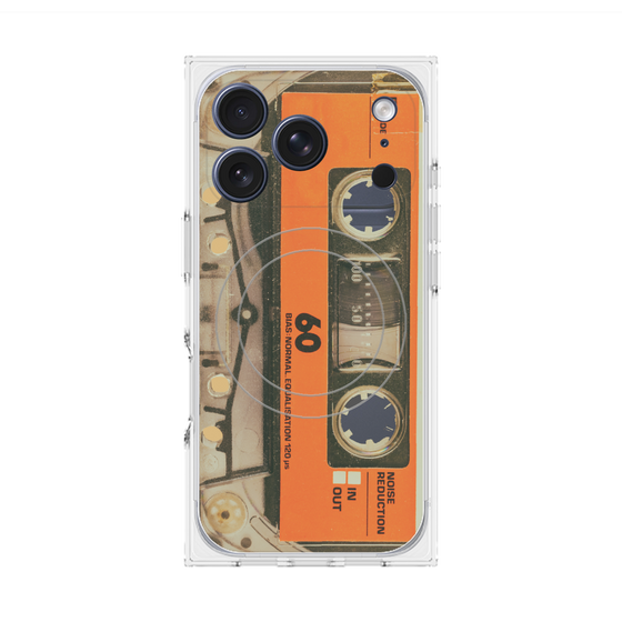 プレミアムスクエアケース with MagSafe［ RETORO CASSETTE TAPE - Skeleton Orange ］