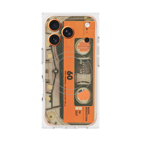 プレミアムスクエアケース with MagSafe［ RETORO CASSETTE TAPE - Skeleton Orange ］