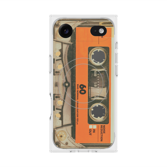 プレミアムスクエアケース with MagSafe［ RETORO CASSETTE TAPE - Skeleton Orange ］