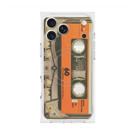 プレミアムスクエアケース with MagSafe［ RETORO CASSETTE TAPE - Skeleton Orange ］