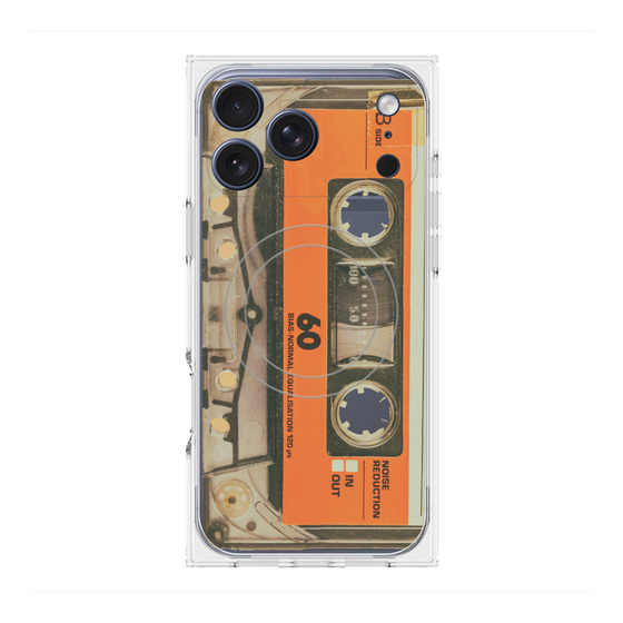 プレミアムスクエアケース with MagSafe［ RETORO CASSETTE TAPE - Skeleton Orange ］
