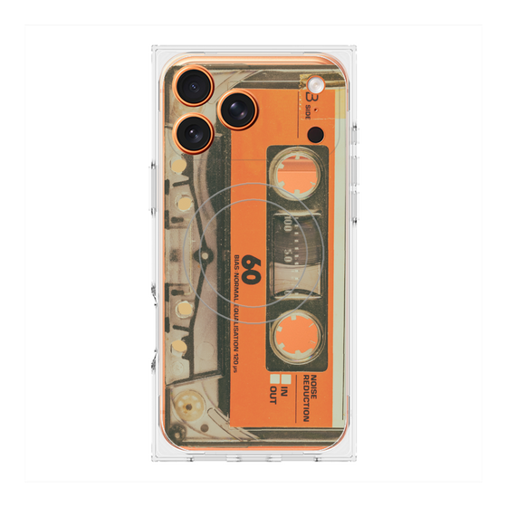 プレミアムスクエアケース with MagSafe［ RETORO CASSETTE TAPE - Skeleton Orange ］
