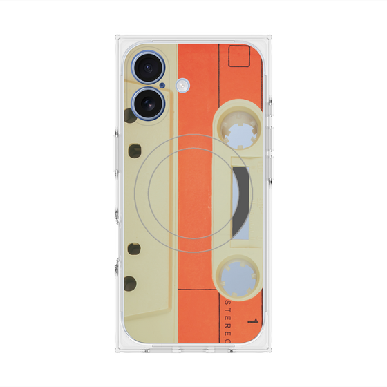 プレミアムスクエアケース with MagSafe［ RETORO CASSETTE TAPE - Opacity White ］