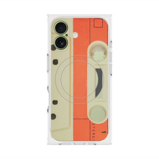 プレミアムスクエアケース with MagSafe［ RETORO CASSETTE TAPE - Opacity White ］