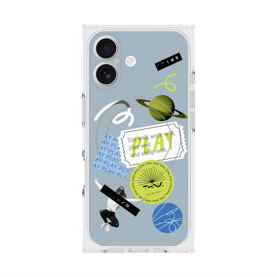 プレミアムスクエアケース with MagSafe［ Playful sticker - Dusty Blue ］