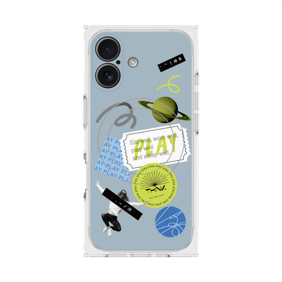 プレミアムスクエアケース with MagSafe［ Playful sticker - Dusty Blue ］